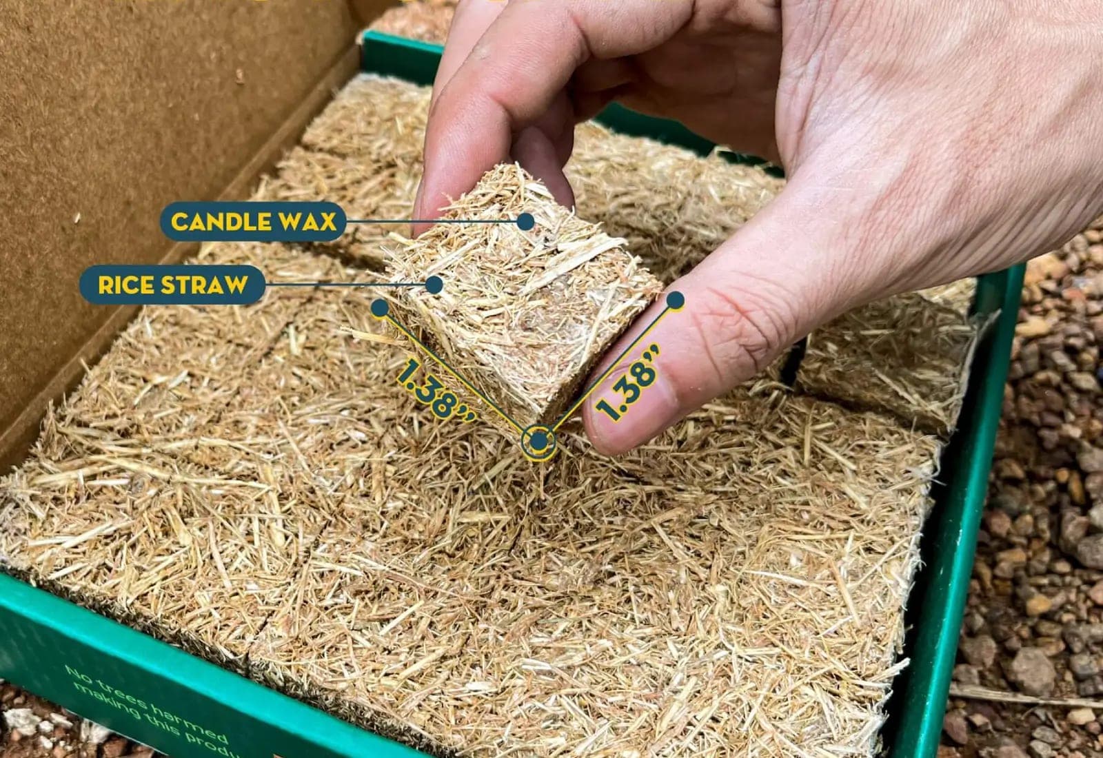 Ulstraw rice-straw firelighter cubes and bars shown together