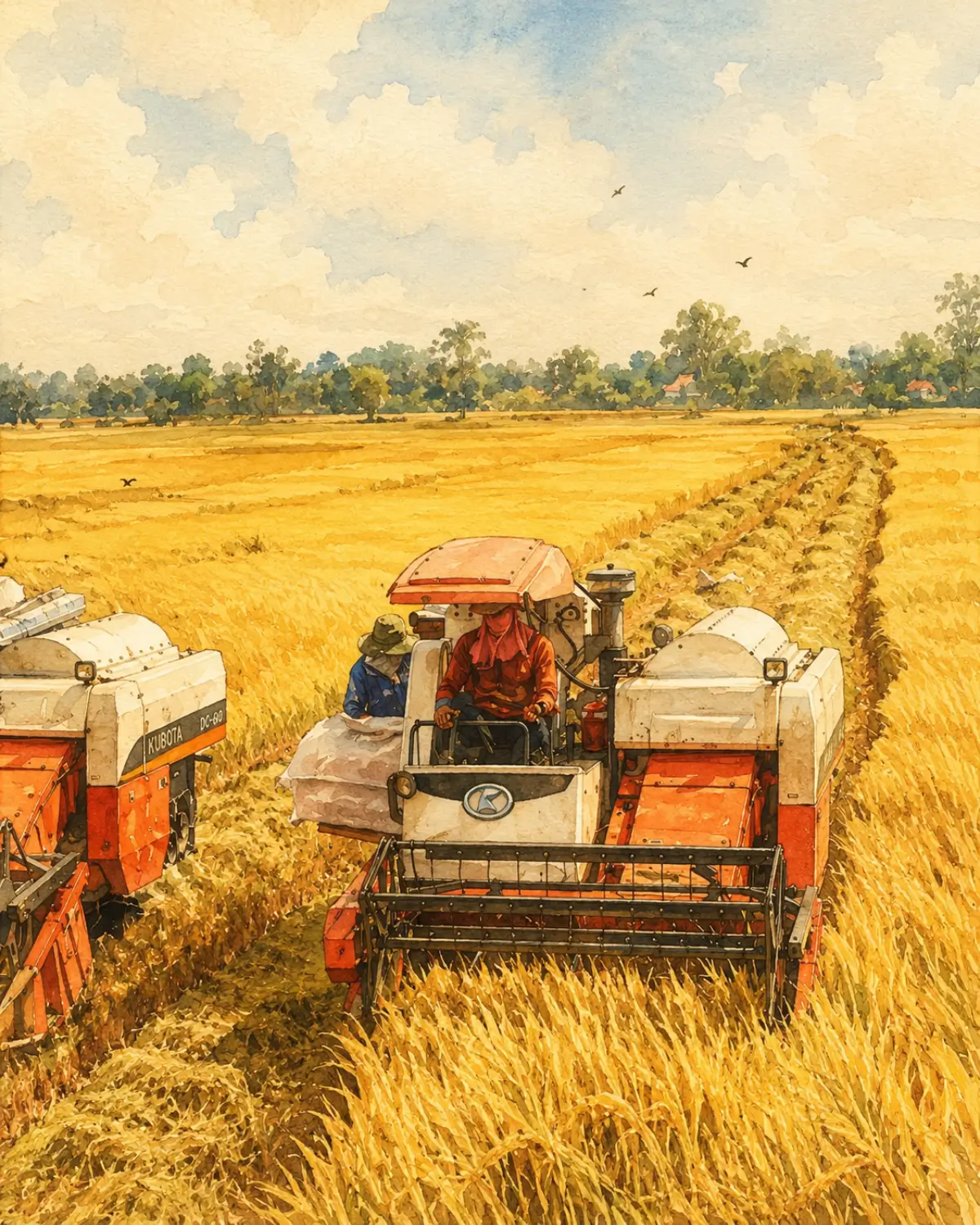 Harvested rice straw in the field