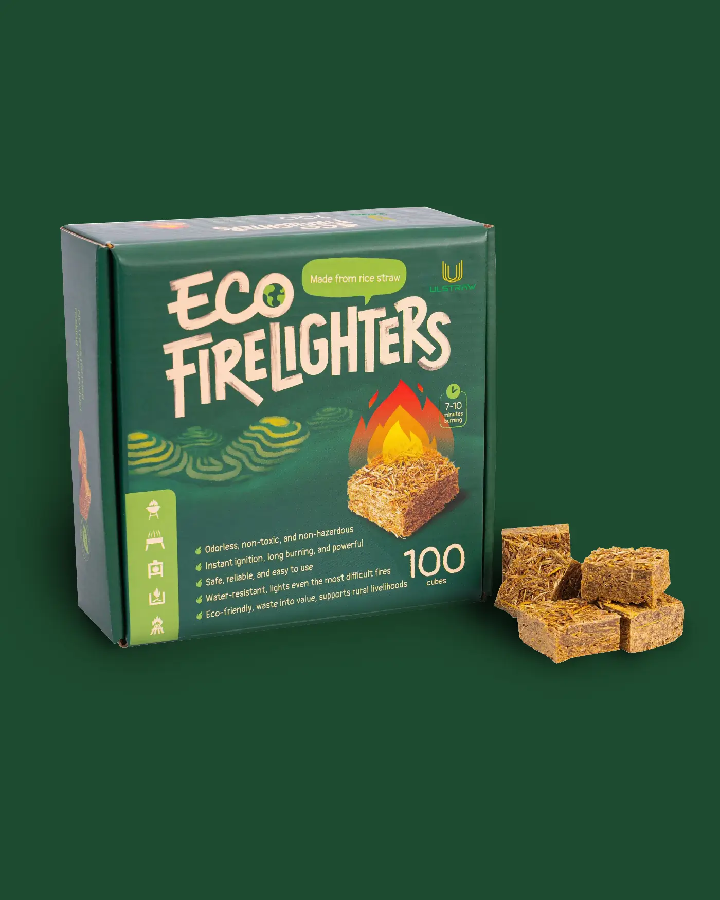 Ulstraw Eco Firelighters 100 Cubes pack